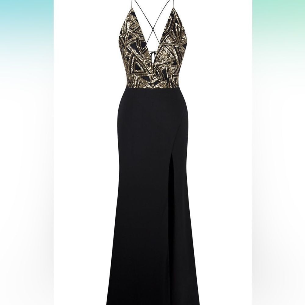 Spaghetti Deep V Neck Cross Back Split Evening Dress - XXL